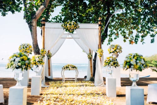 Destination wedding set up on the beach