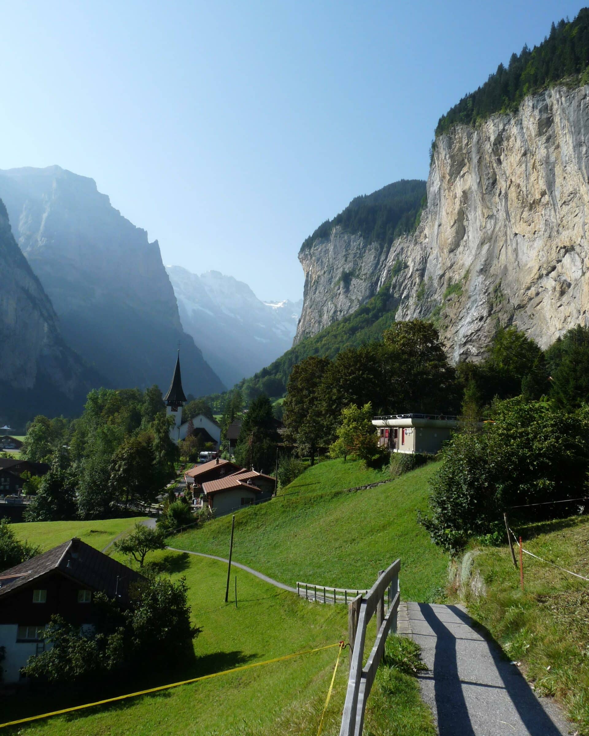 VIew of the Waterfall (Brunnen) in Lauterbrunnen Switzerland